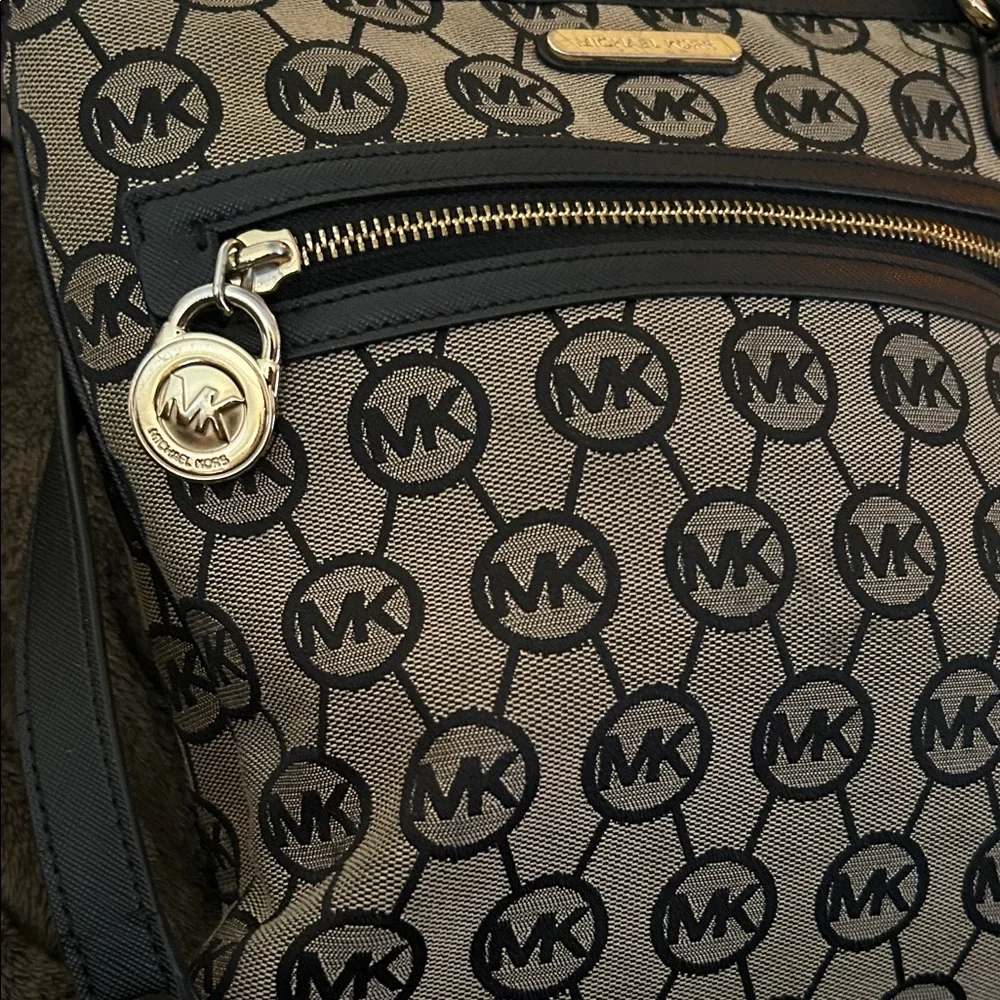 Michael Kors Tan and Black MK Signature Crossbody Bag